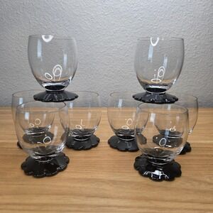 Vintage Weston‎ 1930s Black Lily Pad Foot Art Deco Wine Glasses 3 1/8" Set Of 8